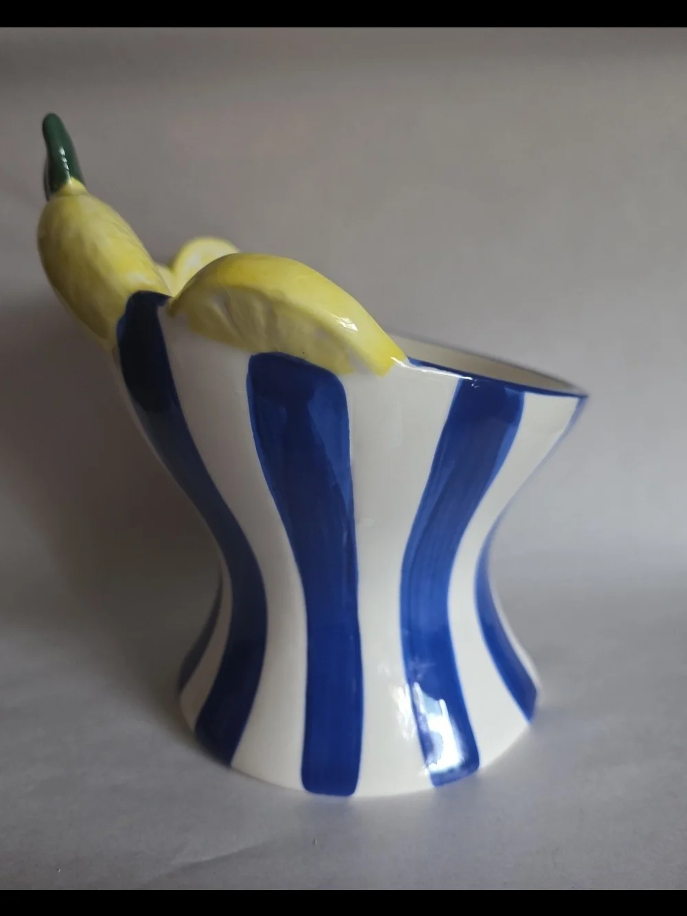Hand-Painted Blue & White Striped Lemon Ceramic Vase